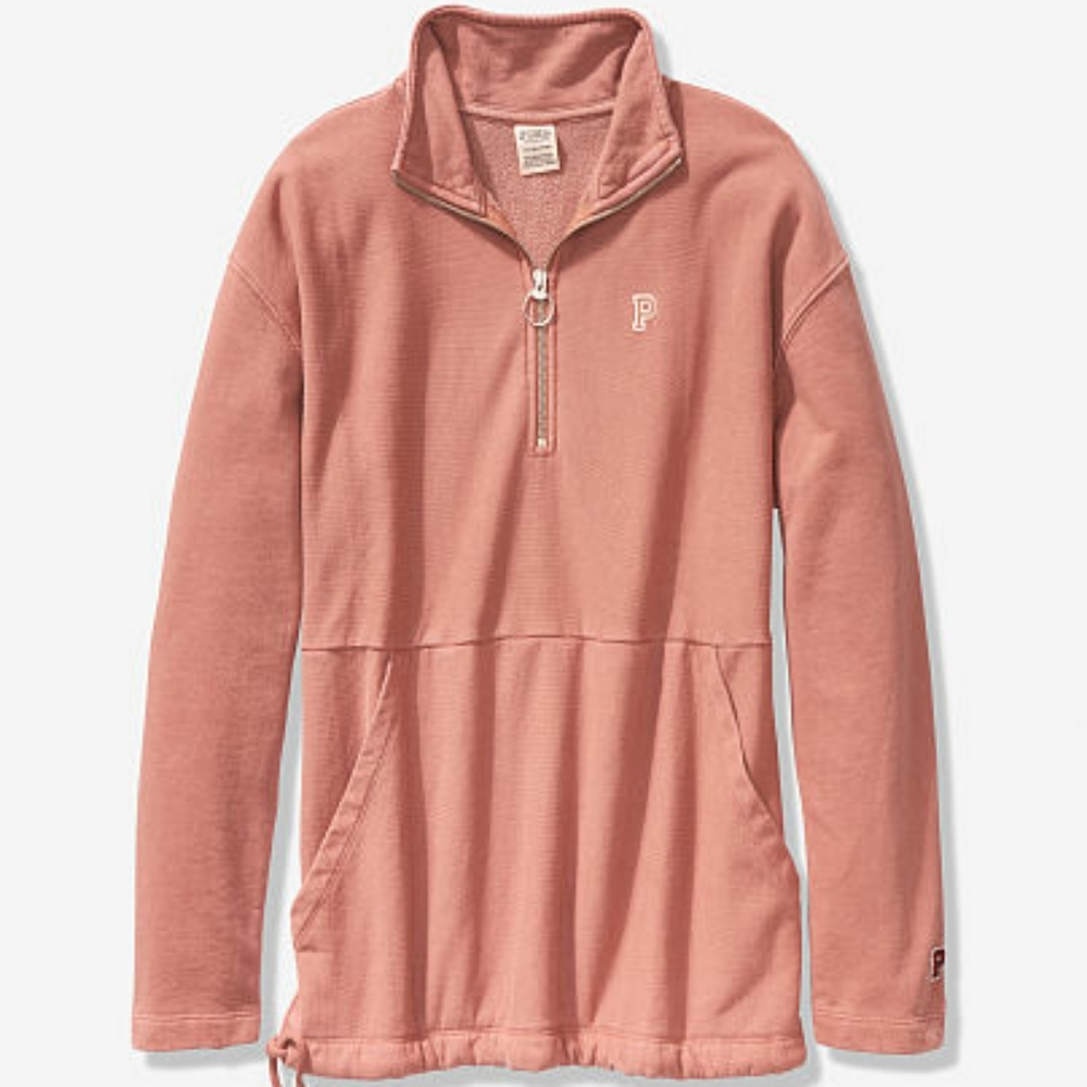 VS PINK Premium College Quarter-Zip Sweatshirt L